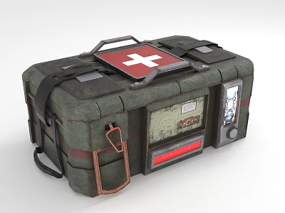 Green First Aid Kit With Red Cross And Durable Straps Metal Buckles 3d model