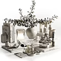 Elegant Modern Decorative Ornament Set With Ceramic Vase Foliage Books Candles And Trays