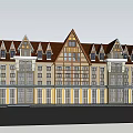 Classical Commercial Complex With Red Gabled Roofs And Yellow Beige Exterior