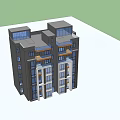 Modern Multi Story Apartment Building With Gray Facade Blue Windows And Orange Accents