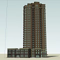 Brown High Rise Building Featuring Podium Structure And Multiple Glass Windows 3d model