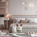 Cozy Pastel Kids Room Interior With Bed Bookshelf Study Desk Star Decorations And Toys