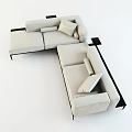 Modern Beige Sectional Sofa With Black Metal Legs And Small Side Table 3d model