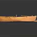 Yellow Wooden Boat With Wooden Oars On Black Background And Reflection