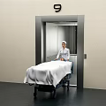 Hospital Elevator On Floor 9 With Nurse And Patient Stretcher Bed