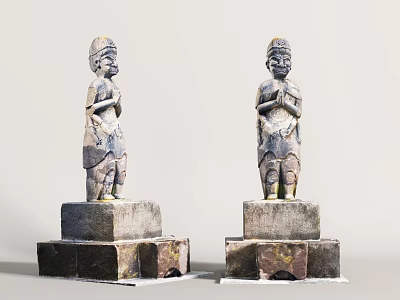 Japanese-style stone statues and statues of gods 3d model