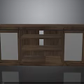 Wooden TV Stand With White Panel Cabinet Doors And Open Shelves