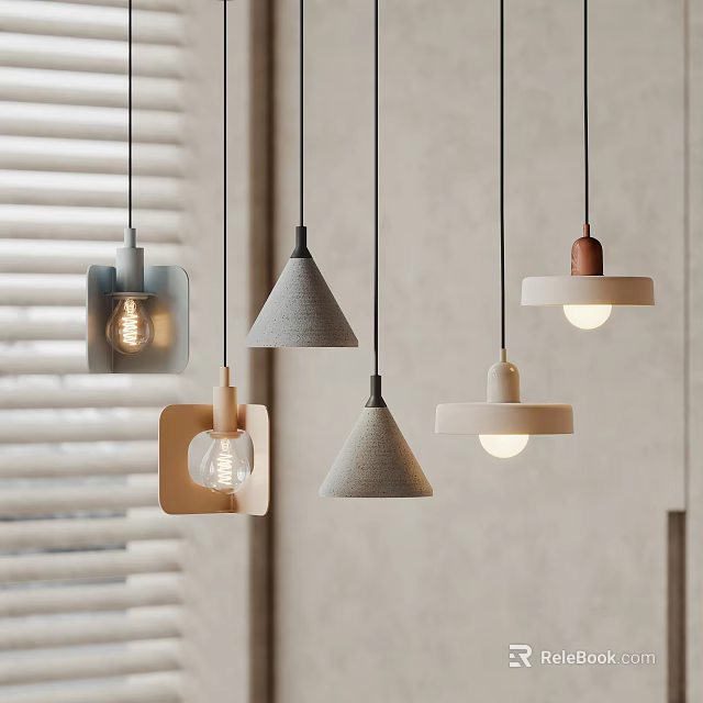 Modern Minimalist Pendant Lights With Square Cone Round Shapes And Wooden Accents 3d model 