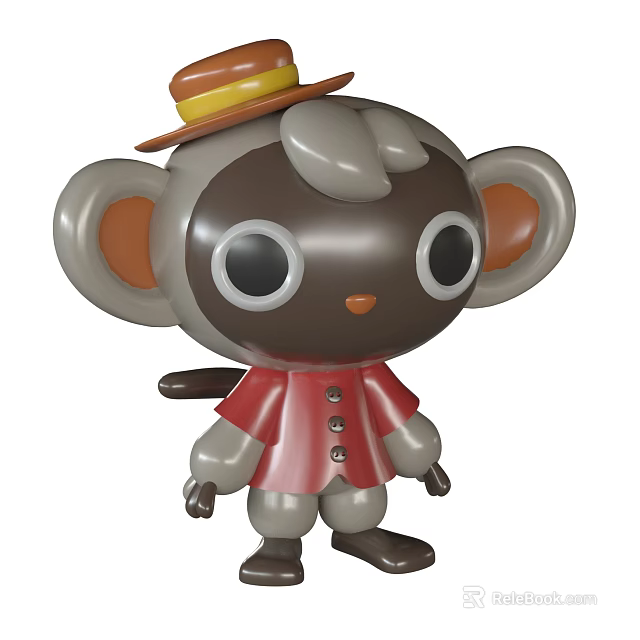 Cute Monkey Doll With Brown Hat Red Coat And Big Round Eyes 3d model 