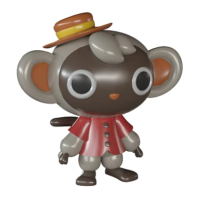 Cute Monkey Doll With Brown Hat Red Coat And Big Round Eyes 3d model Cute Monkey Doll With Brown Hat Red Coat And Big Round Eyes 3d model