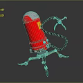 Red Robot With Silver Top Yellow Label Black Mechanical Arms And Blue Eyes Mechanical Legs