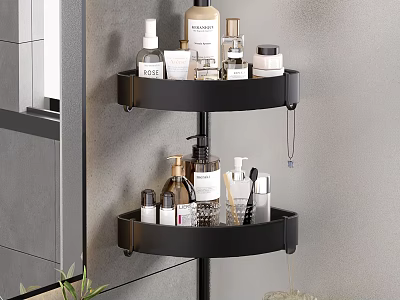 Modern Black Two Tier Round Bathroom Cabinet Rack With Skincare Products Storage 3d model