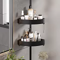 Modern Black Two Tier Round Bathroom Cabinet Rack With Skincare Products Storage