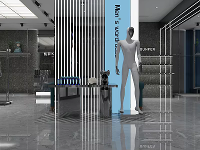 Modern Clothing Store Interior With Mannequin Display Racks And Stylish Decor 3d model
