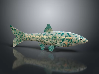 Green And White Spotted Fish With Black Eyes Green Tail And Fins On Black Background 3d model