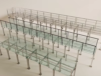 Modern Glass Boardwalk with Sturdy Metal Railings and Transparent Panels 3d model