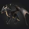 3D Black Dragon Model With Large Wings Sharp Horns And Scales 3d model