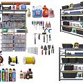 Organized Hardware Tools Display With Storage Shelves Toolboxes Hammers Screwdrivers And Supplies