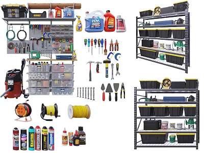 Organized Hardware Tools Display With Storage Shelves Toolboxes Hammers Screwdrivers And Supplies 3d model