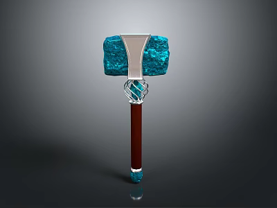 Ornate Hammer With Turquoise Head Silver Connector And Brown Wooden Handle Decorative Design 3d model