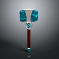 Ornate Hammer With Turquoise Head Silver Connector And Brown Wooden Handle Decorative Design