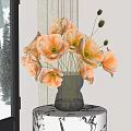 Yellow Poppies in Clear Vase on Black White Patterned Table by Snowy Window