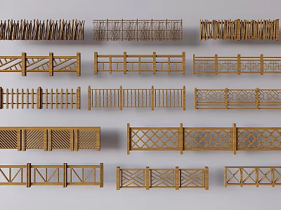 Various Wooden Fence Designs With Decorative Patterns And Garden Structures 3d model