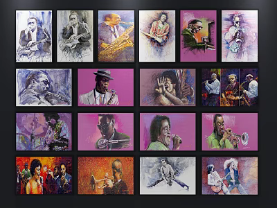 Multiple Colorful Musical Figures Oil Paintings With Various Scenes And Instruments 3d model