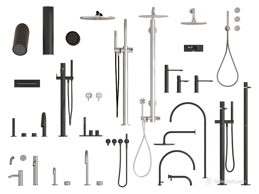 Shower Head Components Featuring Handheld Fixed Mount And Various Design Styles 3d model 