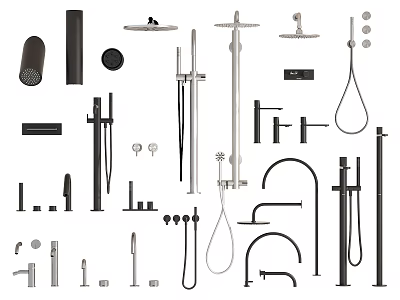 Shower Head Components Featuring Handheld Fixed Mount And Various Design Styles 3d model