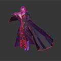 Man Wearing Elegant Traditional Blue Robe With Red Decorations Playing Flute