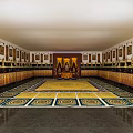Sacred Religious Temple Interior With Buddha Statues Ornate Walls And Decorative Carpets