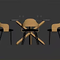 Modern Dining Furniture Set With Round Glass Table And Black Cushioned Wooden Chairs