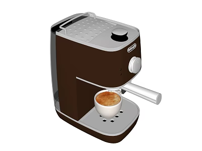 Modern Brown and Gray Coffee Machine Kitchen Appliance with Cup of Coffee on Drip Tray 3d model
