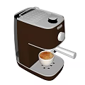 Modern Brown and Gray Coffee Machine Kitchen Appliance with Cup of Coffee on Drip Tray