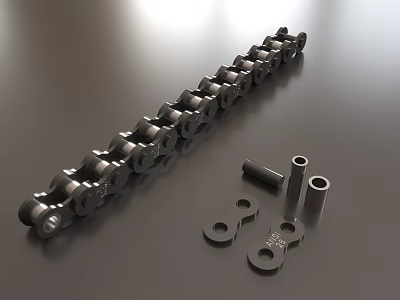 Mechanical Chain And Metal Parts With Bolts Washers And Cylindrical Components 3d model