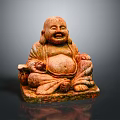 Smiling Buddha Red Stone Carving In Sitting Posture With Detailed Base