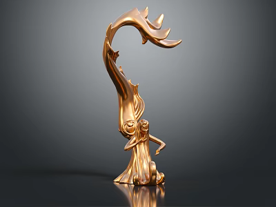 Golden Abstract Sculpture With Flowing Curves Elegant Shape And Artistic Figurine Base 3d model
