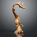 Golden Abstract Sculpture With Flowing Curves Elegant Shape And Artistic Figurine Base