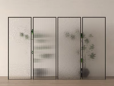 Modern Glass Room Dividers With Various Textures And Green Plants In Interior 3d model