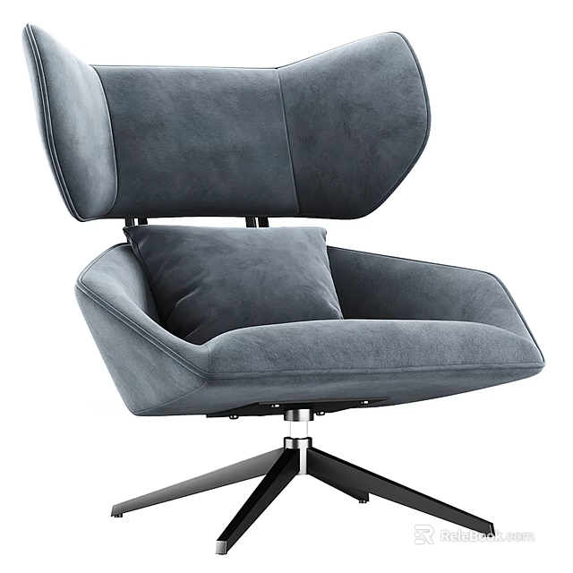 Modern Gray Velvet Accent Chair With Soft Pillow Swivel Metal Base Comfortable Design 3d model 