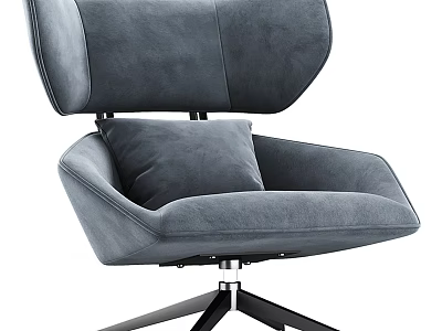 Modern Gray Velvet Accent Chair With Soft Pillow Swivel Metal Base Comfortable Design 3d model
