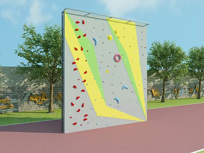 Outdoor Sports Equipment Colorful Climbing Wall With Multiple Handholds And Trees Nearby 3d model