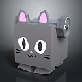 Cute Gray Square Shaped Cat Doll With Pink Ears Big Eyes And Wind Up Mechanism