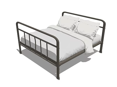 Simple Modern Double Bed With Metal Frame White Mattress And Pillows 3d model