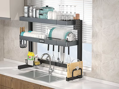 Over Sink Kitchen Organizer With Dishes And Utensils 3d model