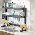 Over Sink Kitchen Organizer With Dishes And Utensils 3d model