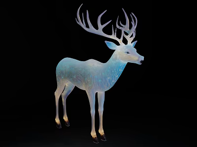Luminous Glowing Deer Sculpture Against Black Background With Soft Light Effects 3d model