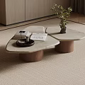 Modern Two Piece Coffee Table With Marble Top Copper Base Books Tray And Small Plant