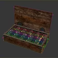 Vintage Open Wooden Storage Box With Multiple Black Pieces And Battleship Design